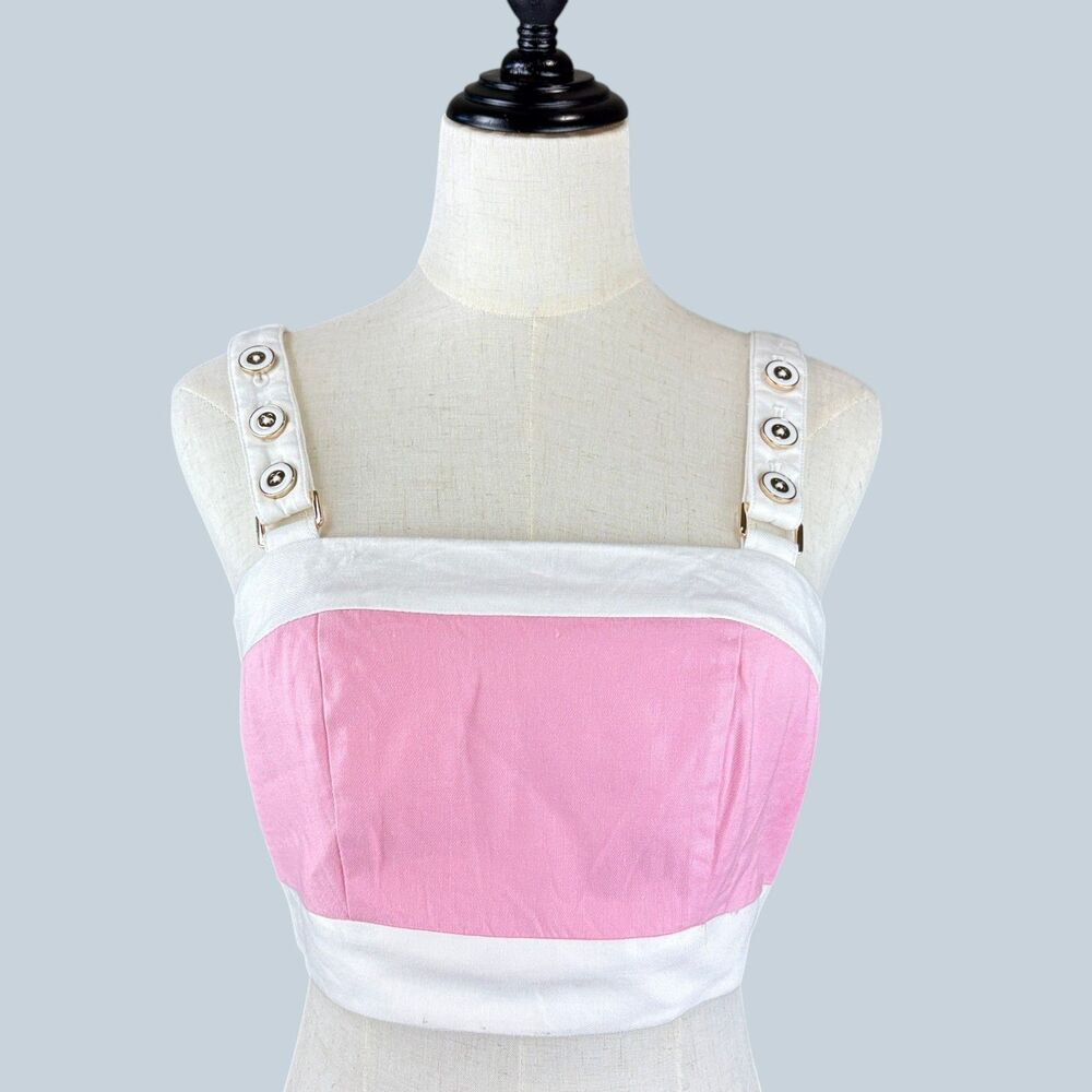 Maeve Anthropologie Barbie Pink & White Crop Top Vacation Cottage Barbiecore XS
